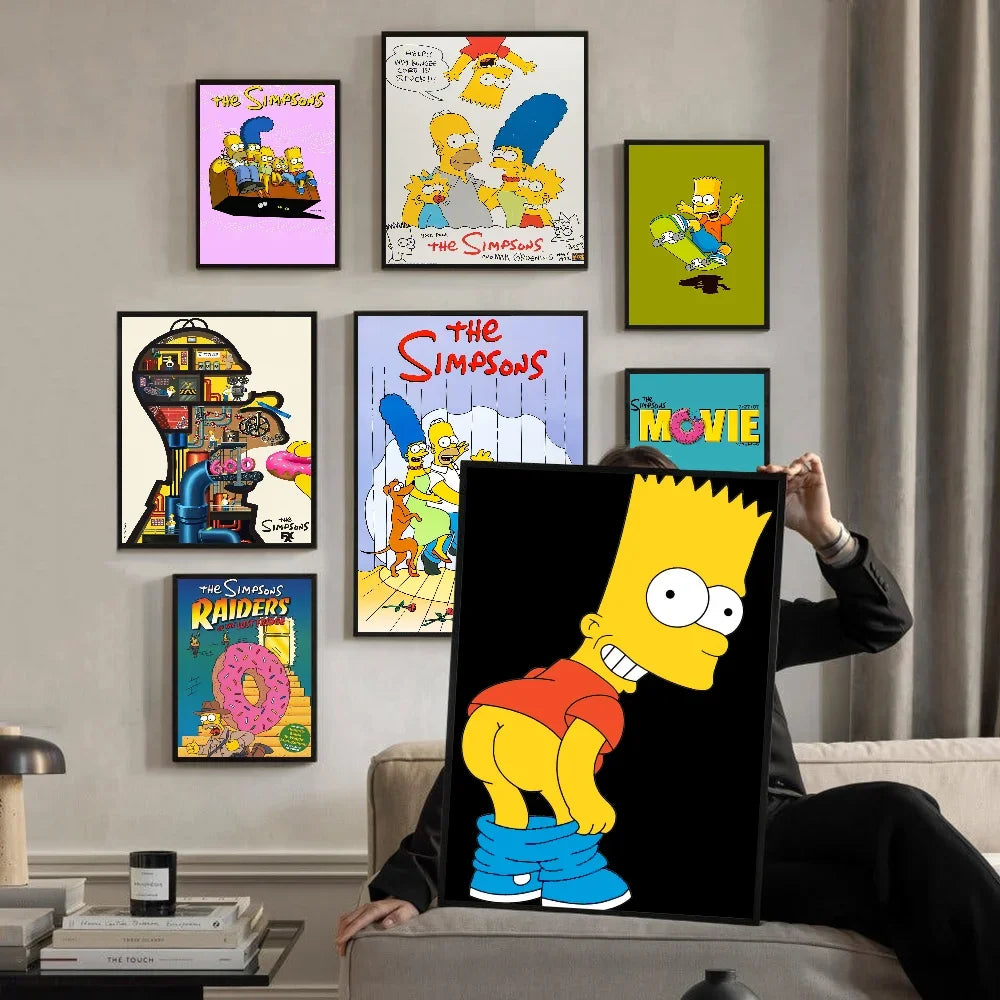 Funny S-Simpson Cartoon Whitepaper Poster Waterproof Paper Sticker Coffee House Bar Aesthetic Art Wall Painting